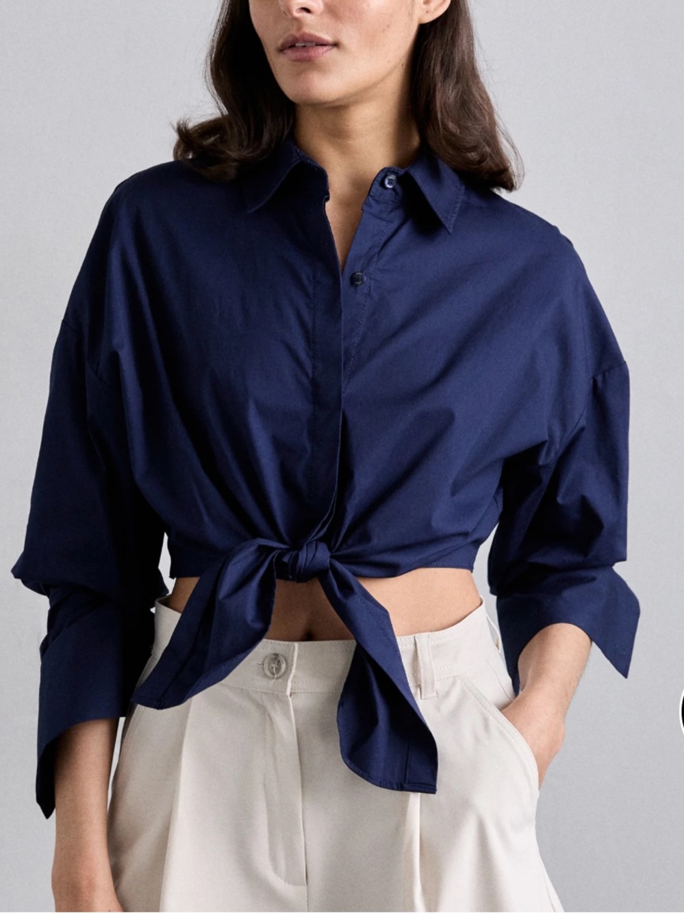 STAUD Lisa Cropped Tie Front Blouse